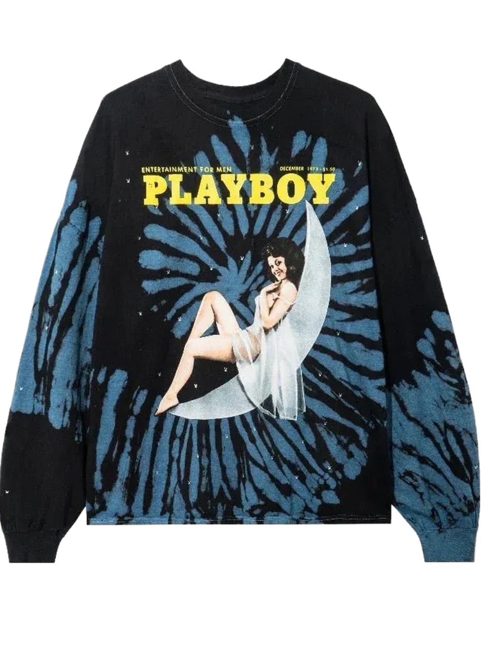 PLAYBOY Black & Blue Tie-Dye Graphic Long Sleeve Tee L